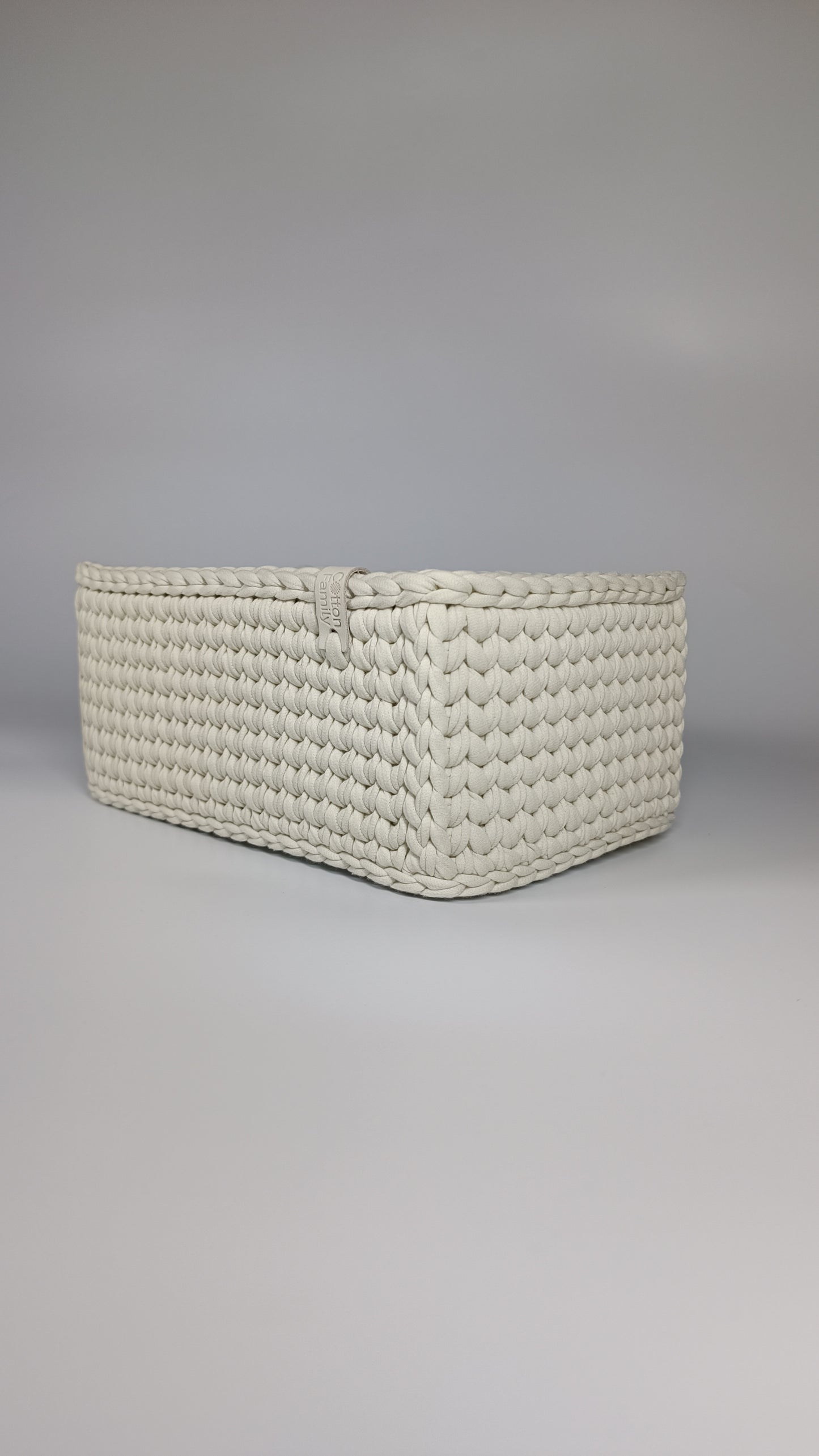“RECTO” Handmade Rectangle Basket — Ivory (Knitted Bottom), 27×17×11 cm