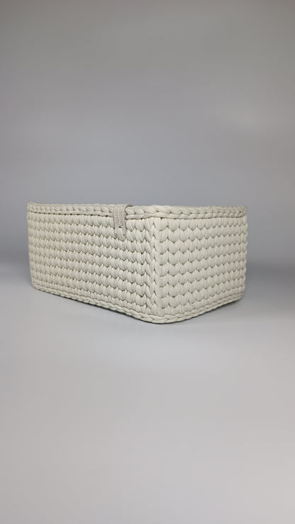 RECTO Basket — Ivory | Handmade Crochet Organizer with Knitted Bottom
