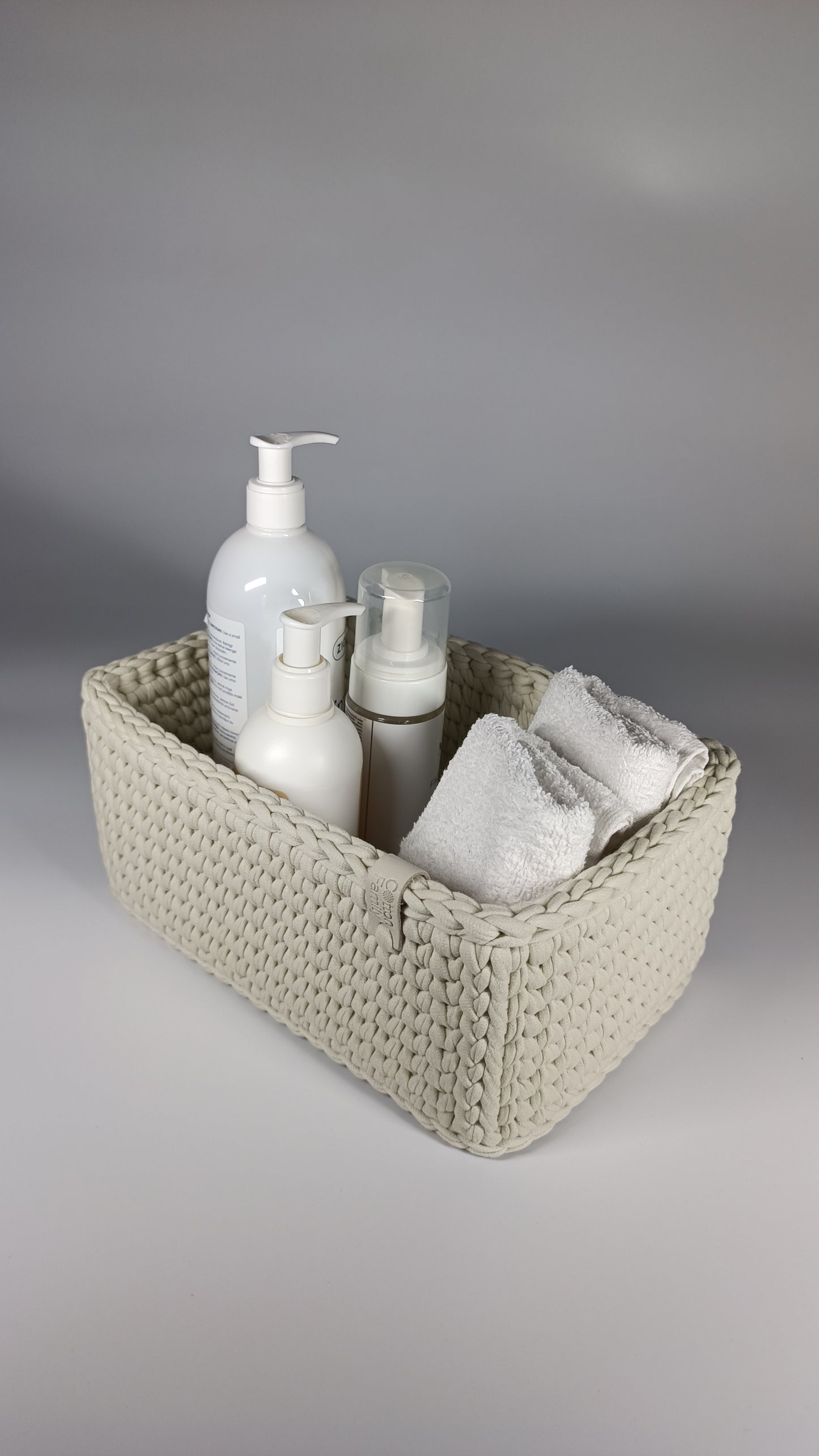 RECTO Basket — Ivory | Handmade Crochet Organizer with Knitted Bottom