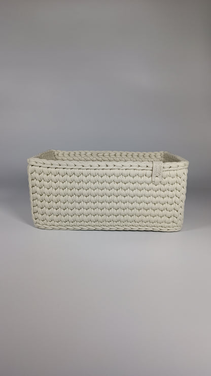 “RECTO” Handmade Rectangle Basket — Ivory (Knitted Bottom), 27×17×11 cm