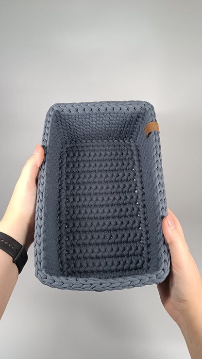 RECTO Basket — Storm | Handmade Crochet Organizer with Knitted Bottom