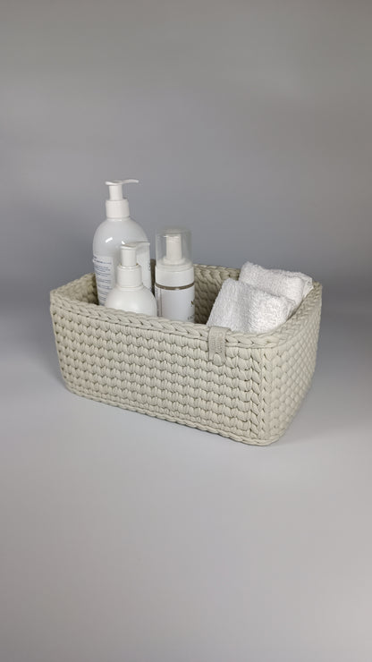 “RECTO” Handmade Rectangle Basket — Ivory (Knitted Bottom), 27×17×11 cm