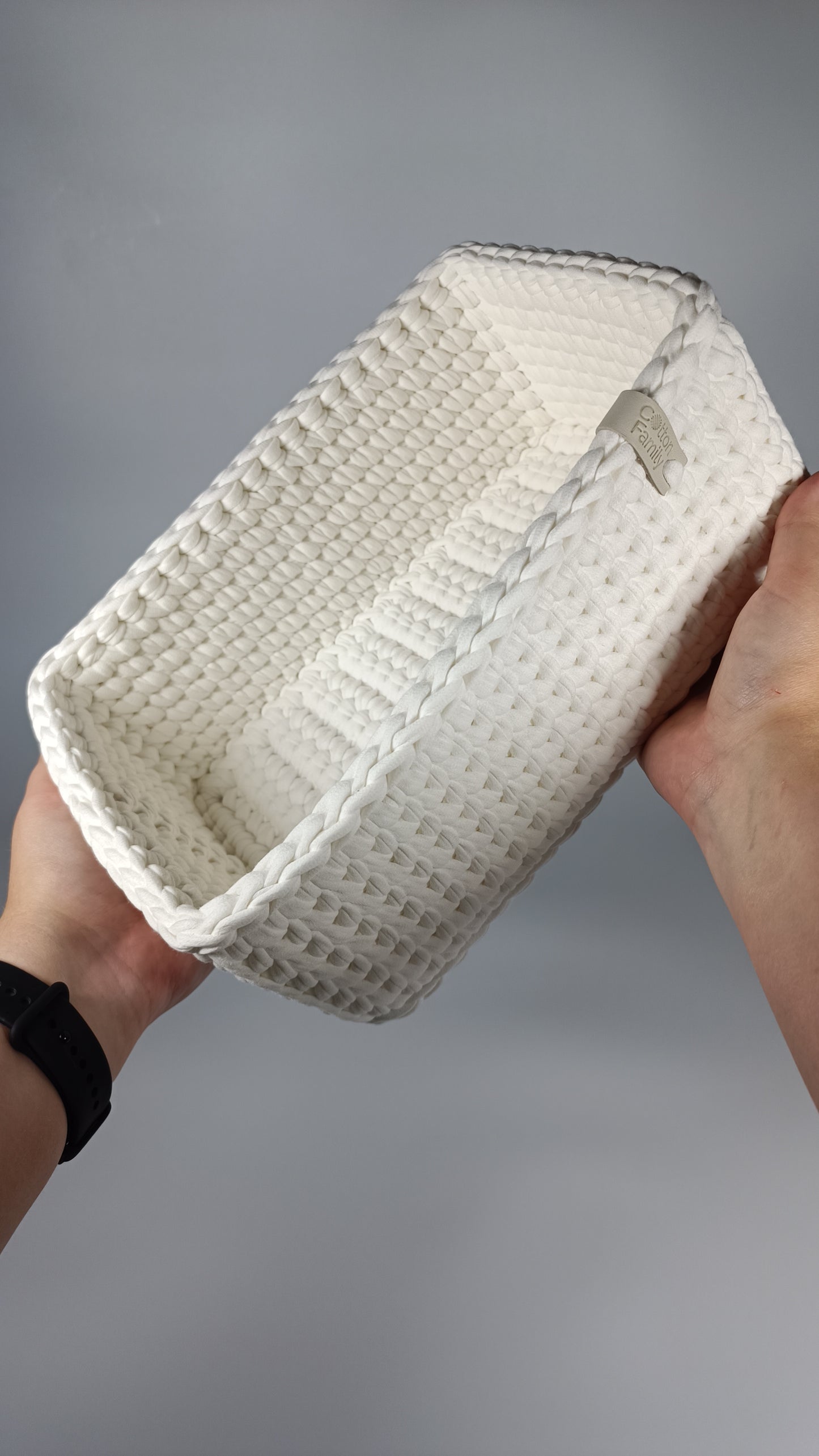 RECTO Basket — Milk | Handmade Crochet Organizer with Knitted Bottom