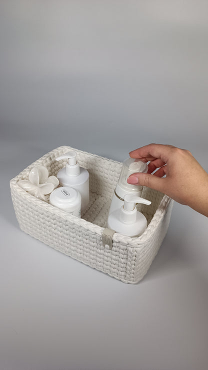 RECTO Basket — Milk | Handmade Crochet Organizer with Knitted Bottom