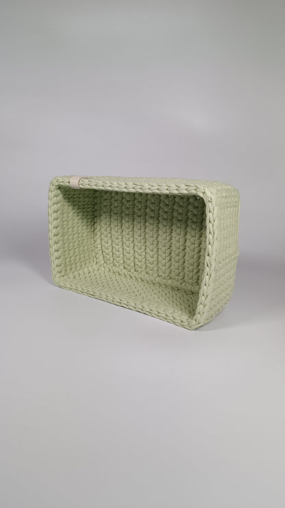 RECTO Basket — Matcha | Handmade Crochet Organizer with Knitted Bottom
