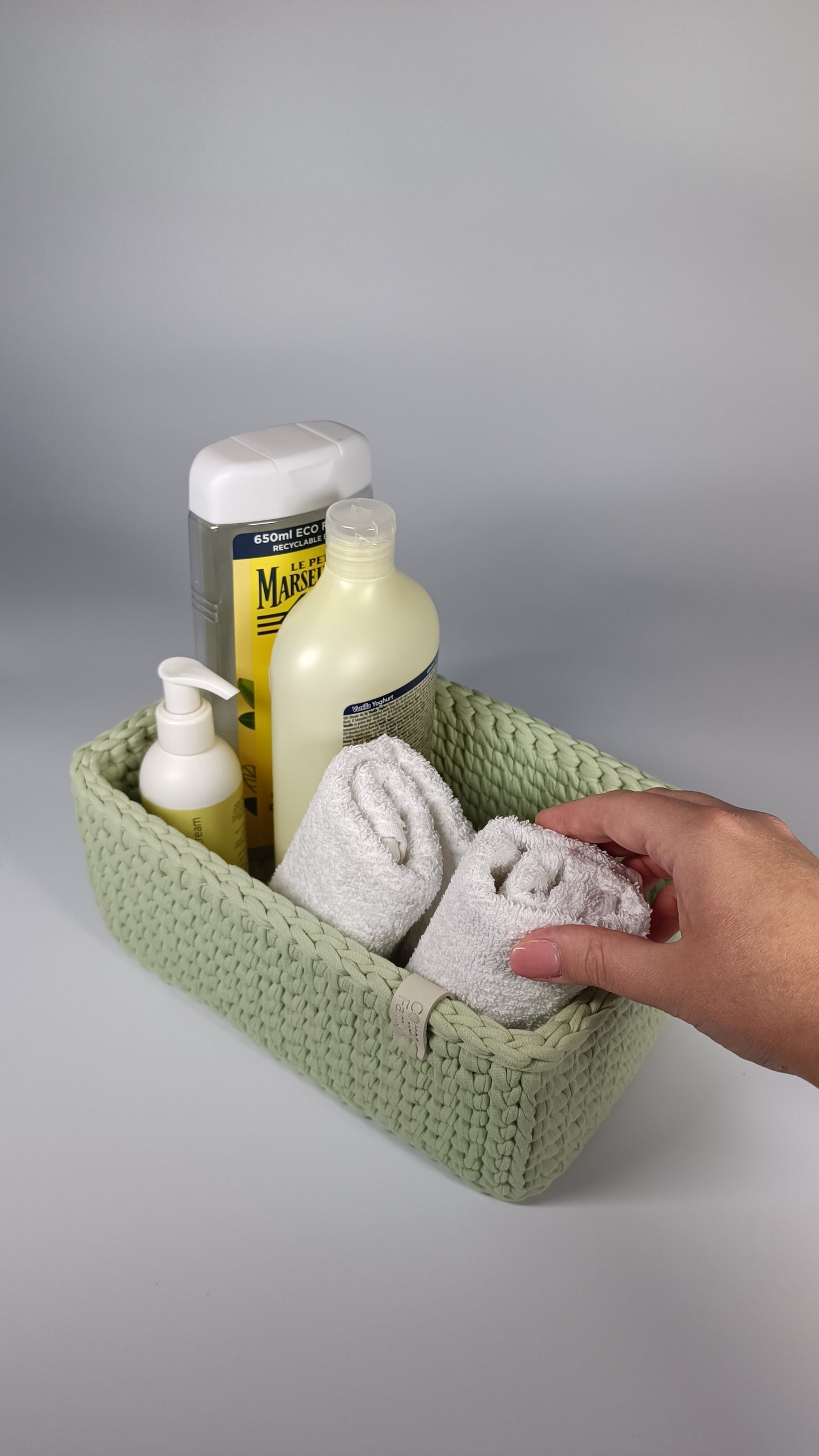 RECTO Basket — Matcha | Handmade Crochet Organizer with Knitted Bottom