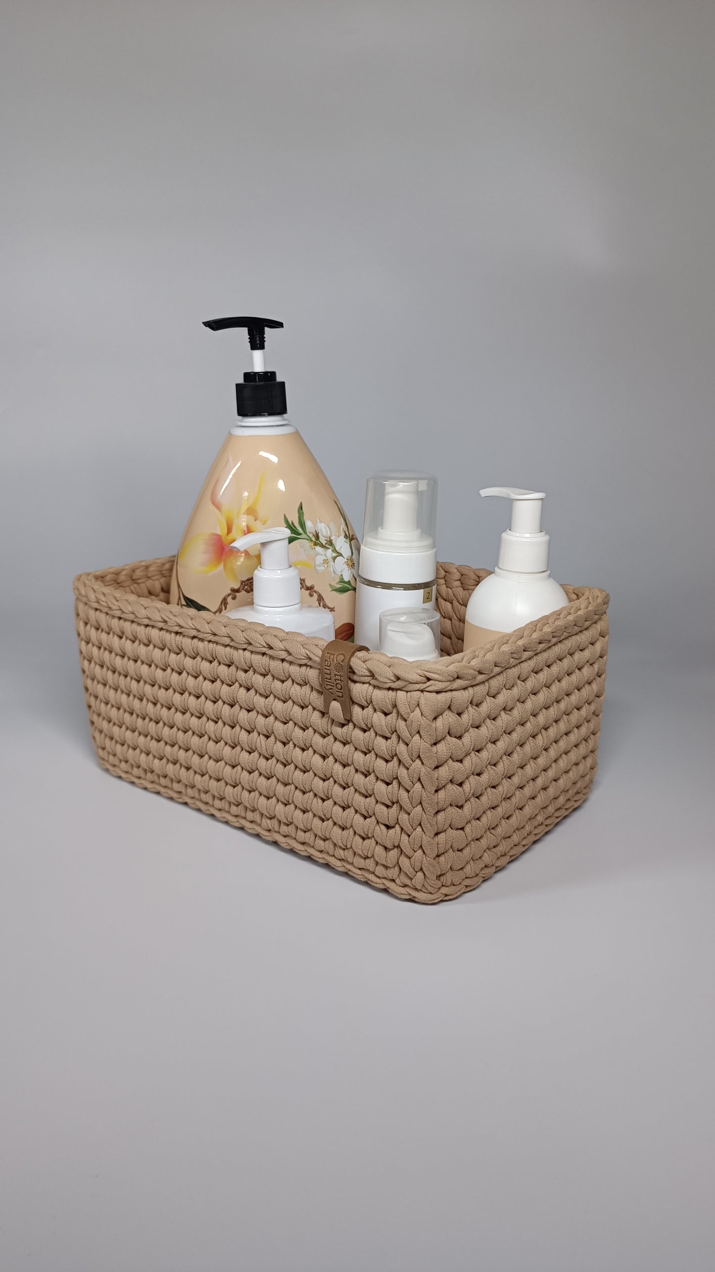 RECTO Basket — Warm Sand | Handmade Crochet Organizer with Knitted Bottom