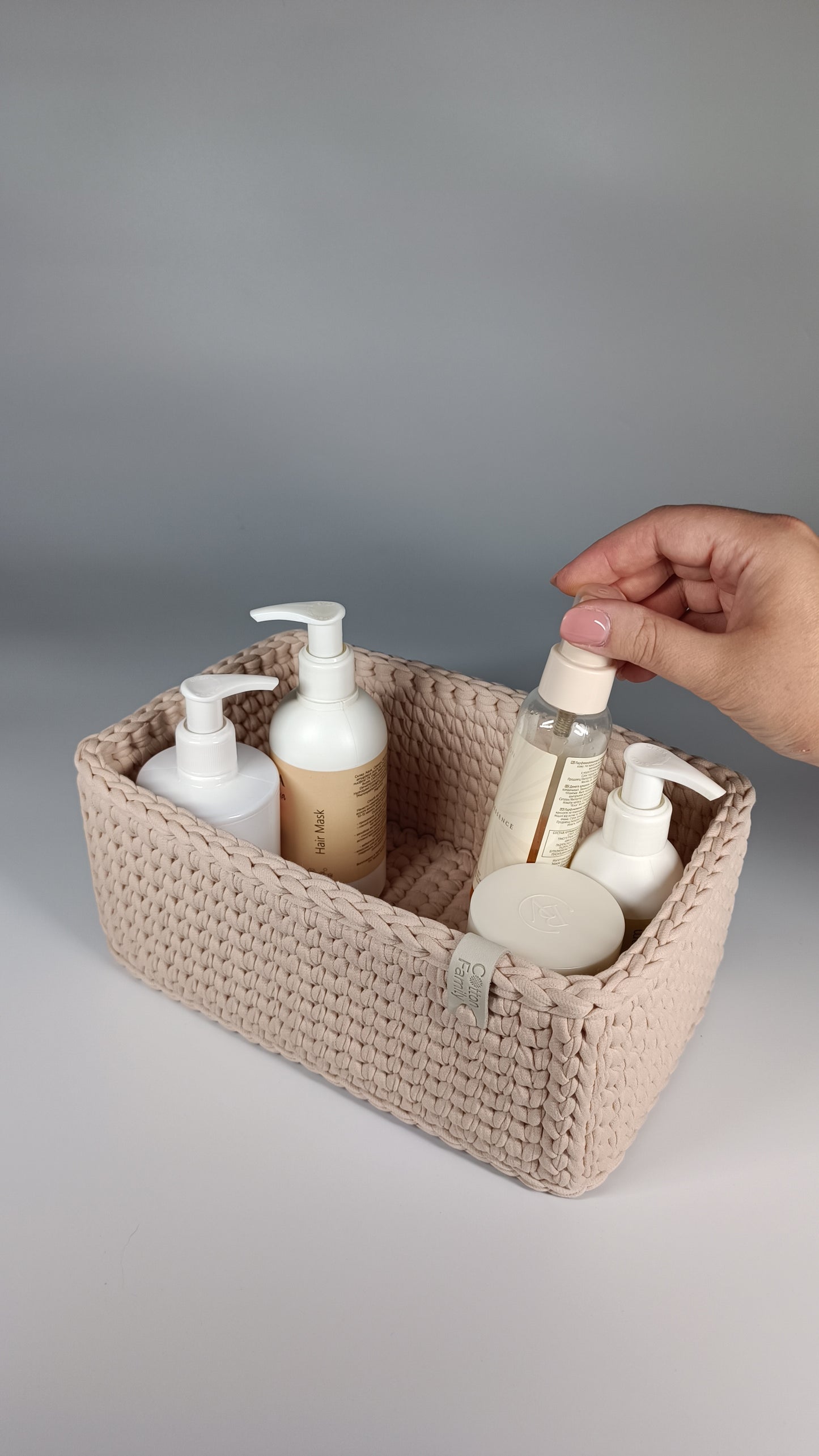 RECTO Basket — Powder | Handmade Crochet Organizer with Knitted Bottom