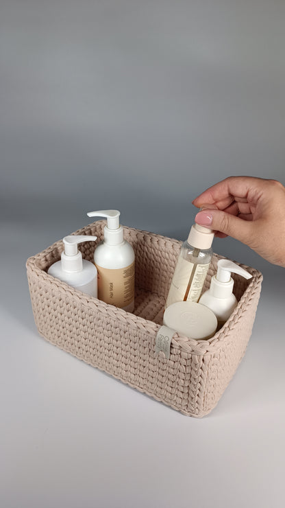 RECTO Basket — Powder | Handmade Crochet Organizer with Knitted Bottom