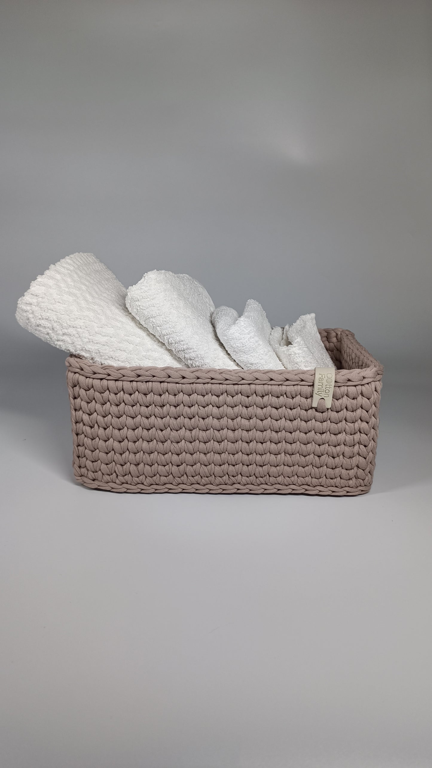 RECTO Basket — French Gray | Handmade Crochet Organizer with Knitted Bottom