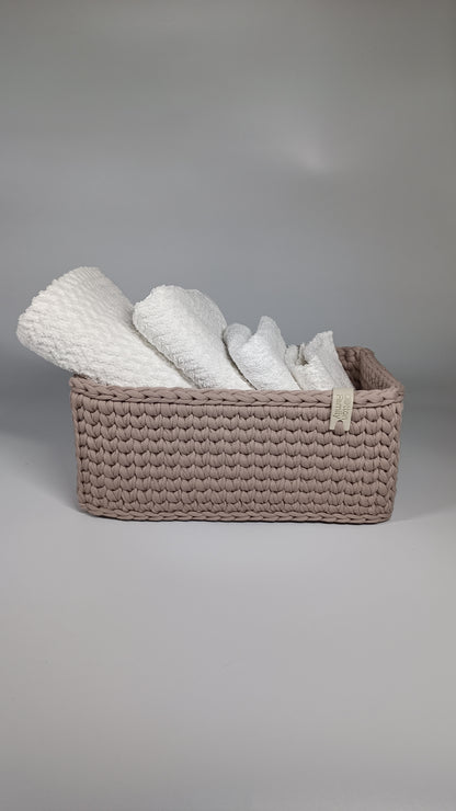 RECTO Basket — French Gray | Handmade Crochet Organizer with Knitted Bottom