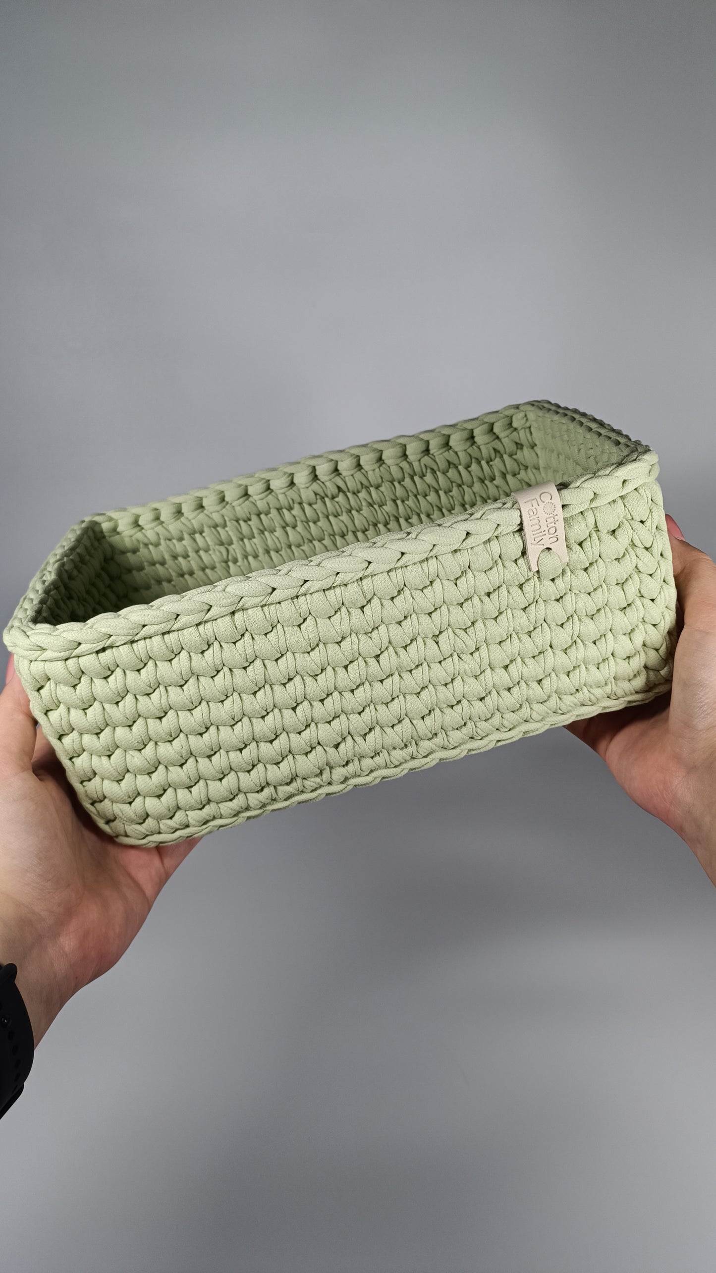 RECTO Basket — Matcha | Handmade Crochet Organizer with Knitted Bottom