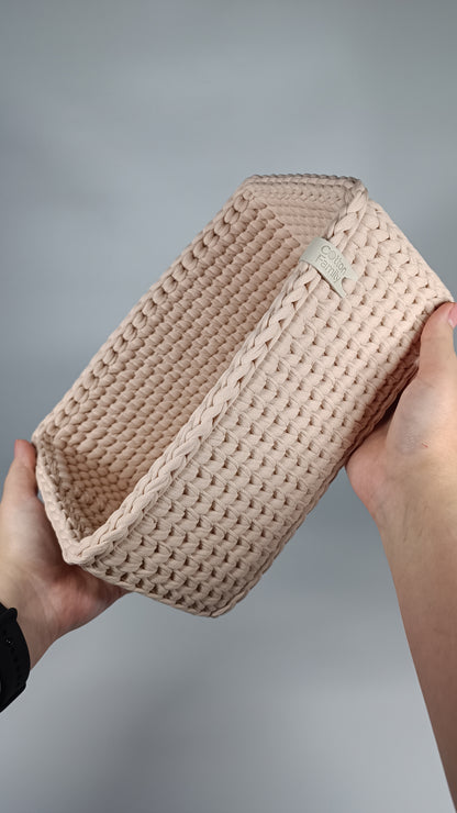 RECTO Basket — Powder | Handmade Crochet Organizer with Knitted Bottom