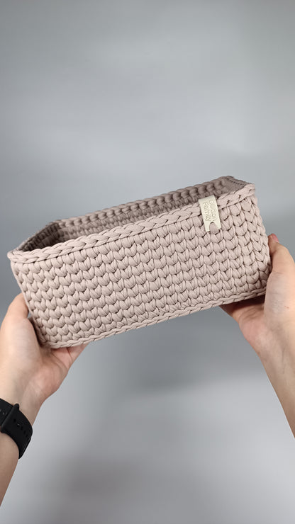 RECTO Basket — French Gray | Handmade Crochet Organizer with Knitted Bottom