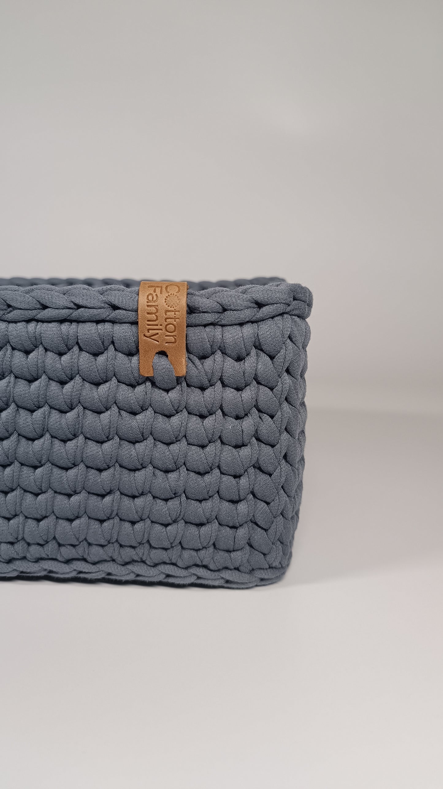 RECTO Basket — Storm | Handmade Crochet Organizer with Knitted Bottom