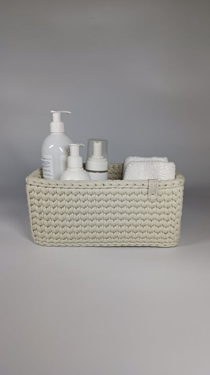 RECTO Basket — Ivory | Handmade Crochet Organizer with Knitted Bottom