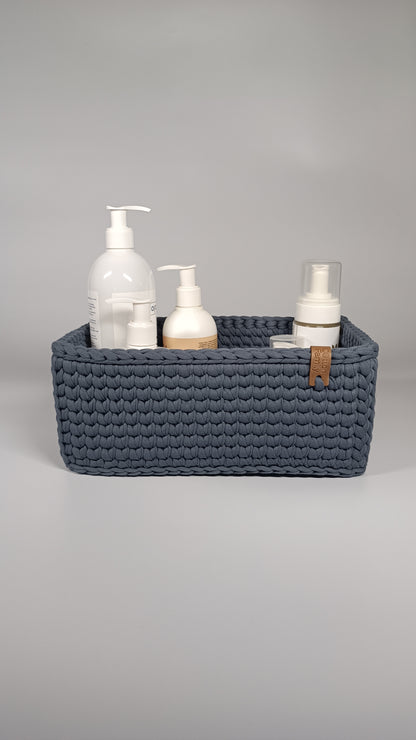 RECTO Basket — Storm | Handmade Crochet Organizer with Knitted Bottom