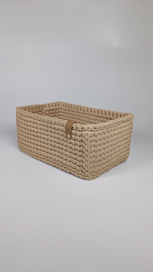 RECTO Basket — Warm Sand | Handmade Crochet Organizer with Knitted Bottom