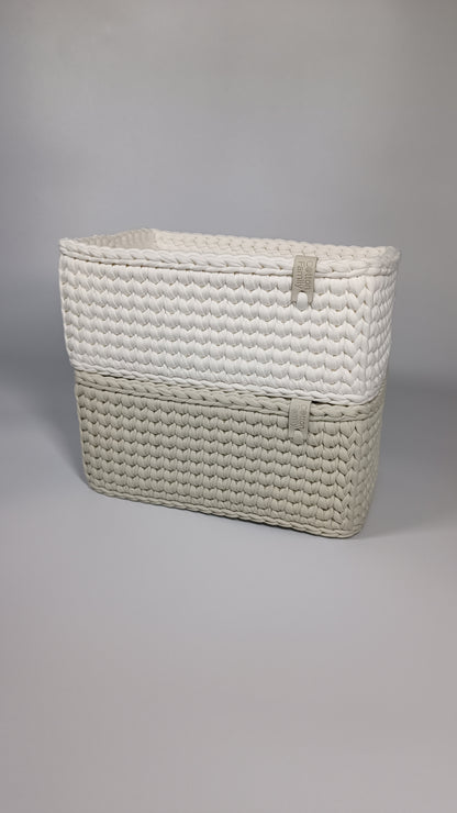 RECTO Basket — Ivory | Handmade Crochet Organizer with Knitted Bottom
