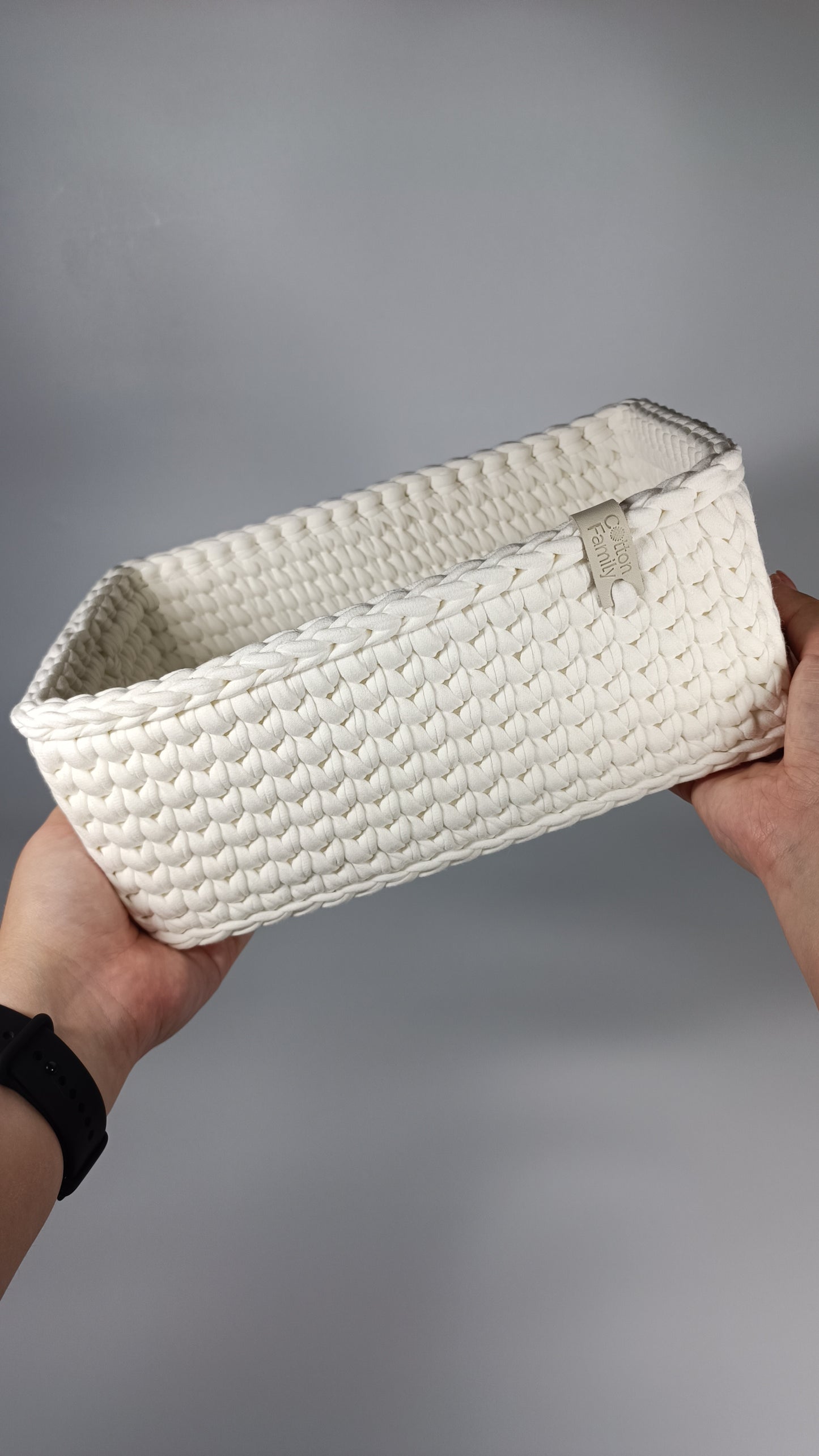 RECTO Basket — Milk | Handmade Crochet Organizer with Knitted Bottom