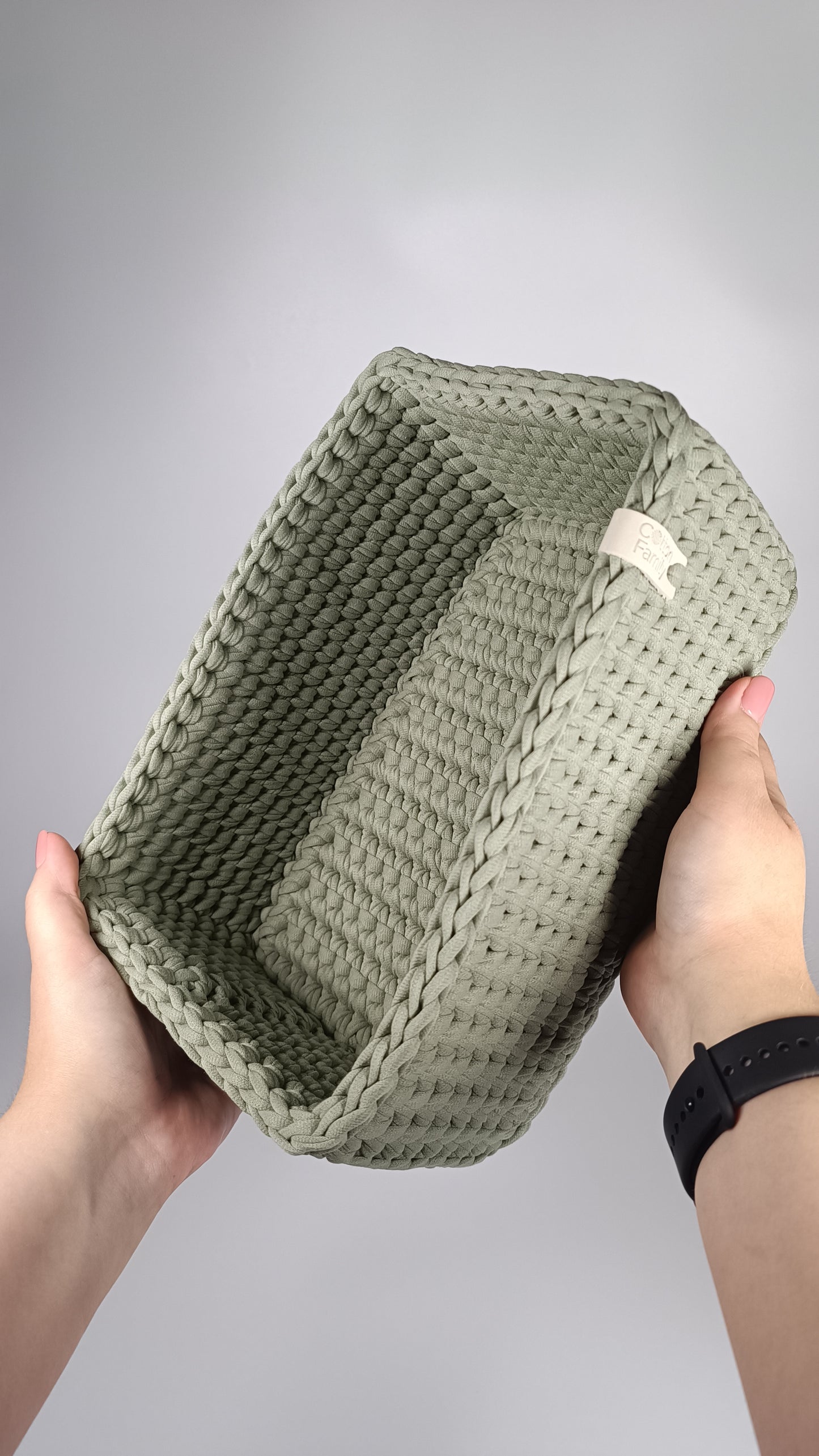 RECTO Basket — Sage Mist | Handmade Crochet Organizer with Knitted Bottom