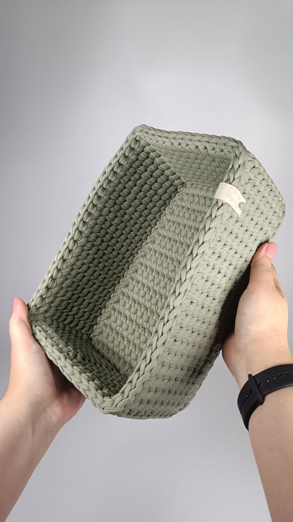 RECTO Basket — Sage Mist | Handmade Crochet Organizer with Knitted Bottom