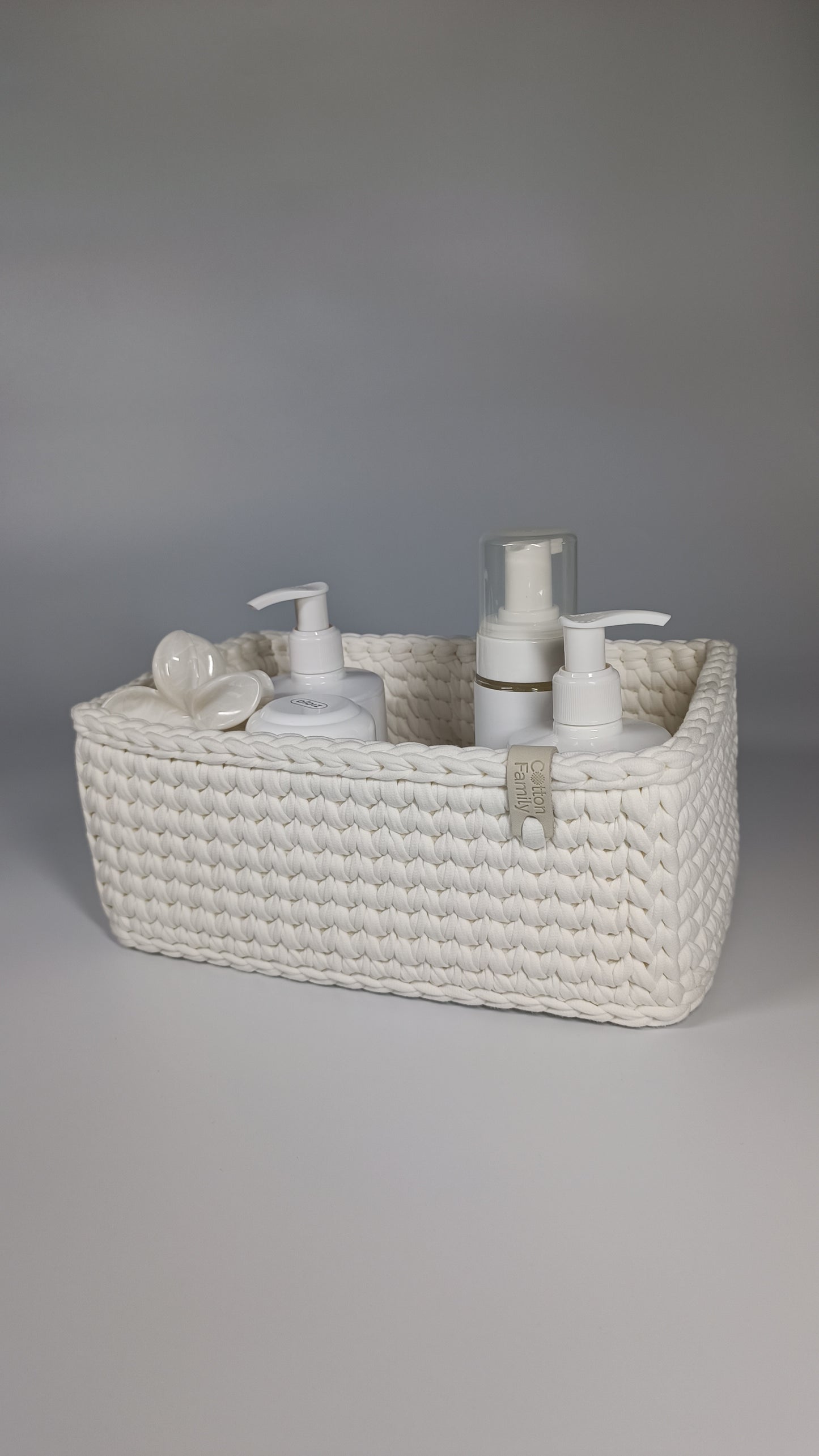 RECTO Basket — Milk | Handmade Crochet Organizer with Knitted Bottom