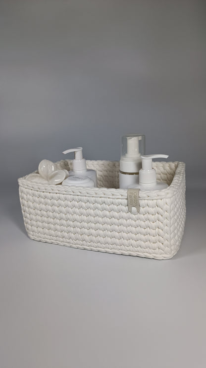 RECTO Basket — Milk | Handmade Crochet Organizer with Knitted Bottom