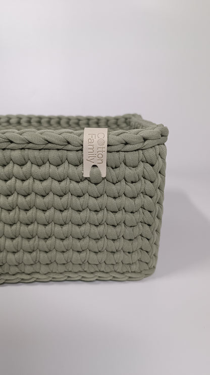 RECTO Basket — Sage Mist | Handmade Crochet Organizer with Knitted Bottom