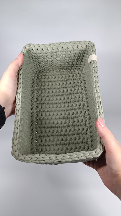 RECTO Basket — Sage Mist | Handmade Crochet Organizer with Knitted Bottom