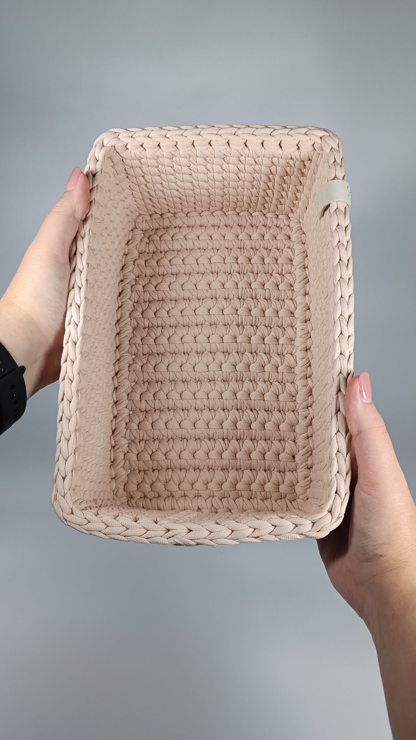 RECTO Basket — Powder | Handmade Crochet Organizer with Knitted Bottom