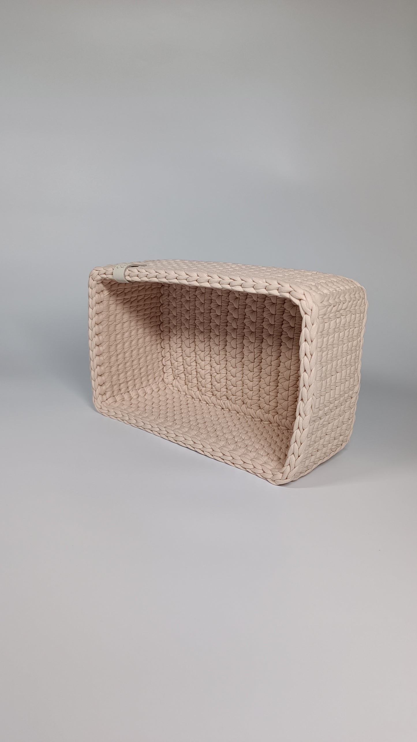 RECTO Basket — Powder | Handmade Crochet Organizer with Knitted Bottom