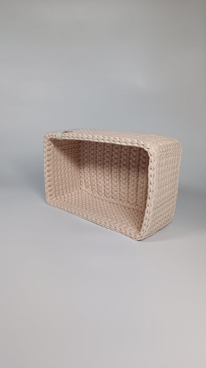 RECTO Basket — Powder | Handmade Crochet Organizer with Knitted Bottom