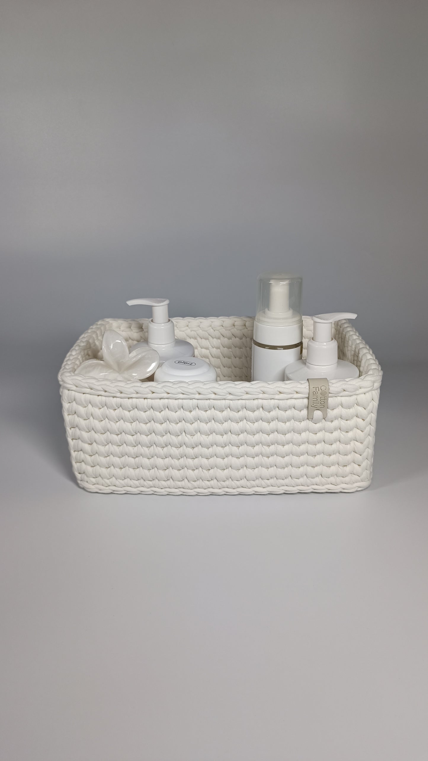 RECTO Basket — Milk | Handmade Crochet Organizer with Knitted Bottom