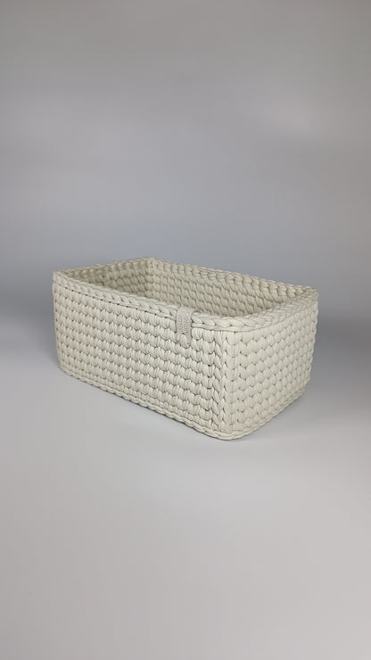 “RECTO” Handmade Rectangle Basket — Ivory (Knitted Bottom), 27×17×11 cm