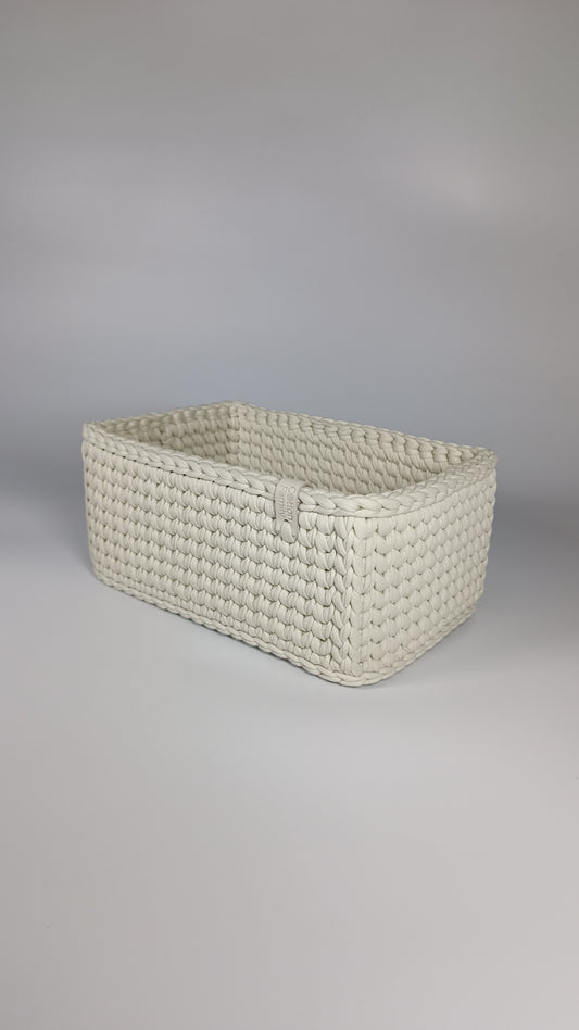 RECTO Basket — Ivory | Handmade Crochet Organizer with Knitted Bottom