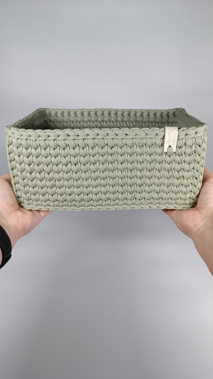 RECTO Basket — Sage Mist | Handmade Crochet Organizer with Knitted Bottom