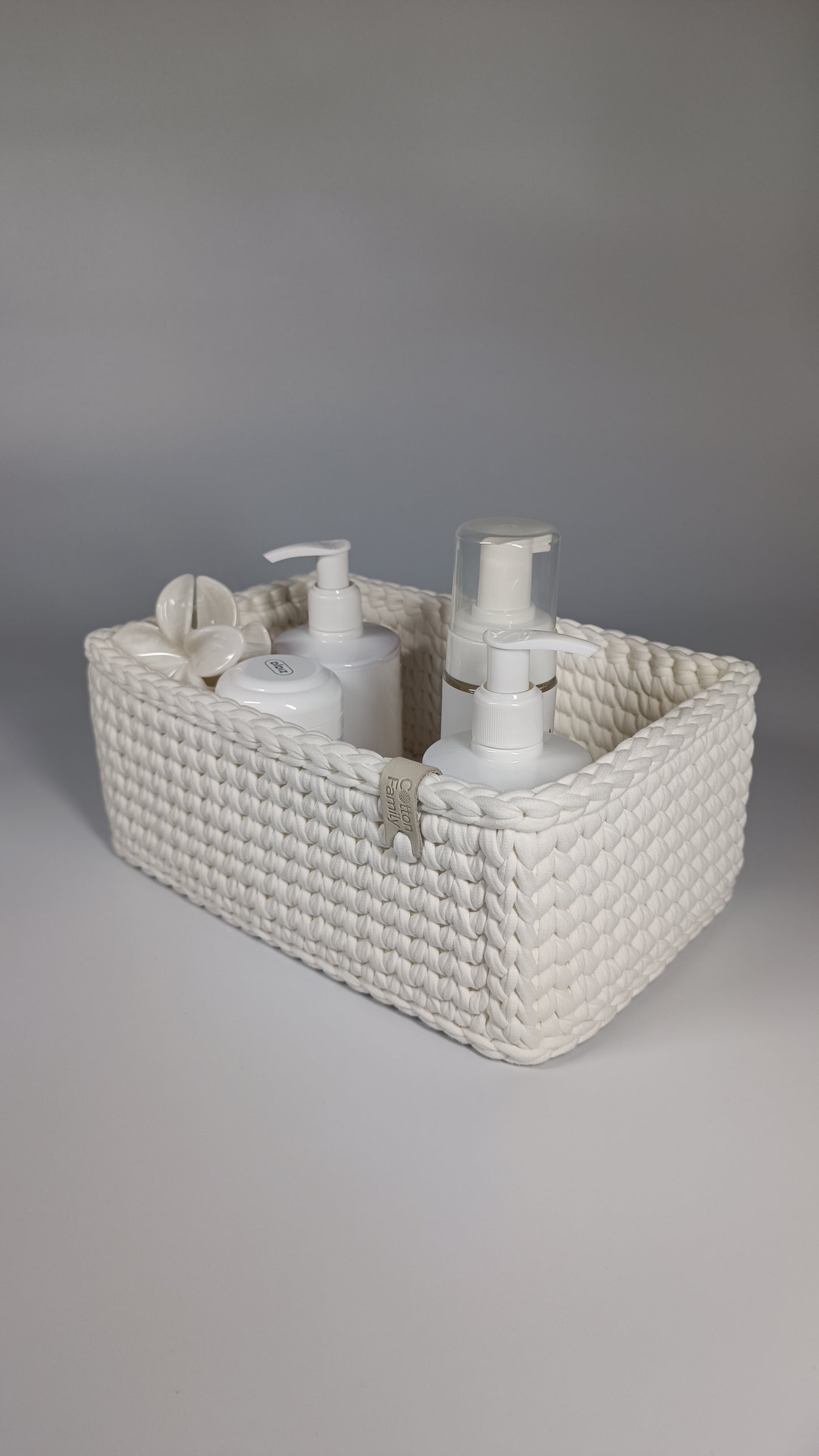 RECTO Basket — Milk | Handmade Crochet Organizer with Knitted Bottom