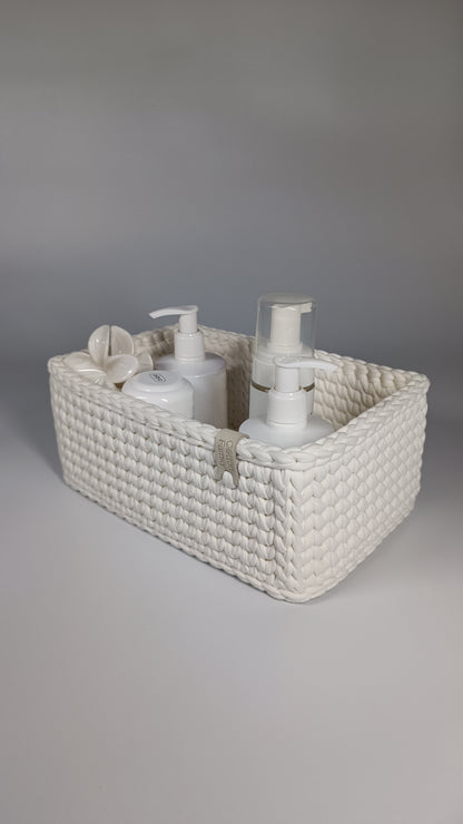 RECTO Basket — Milk | Handmade Crochet Organizer with Knitted Bottom