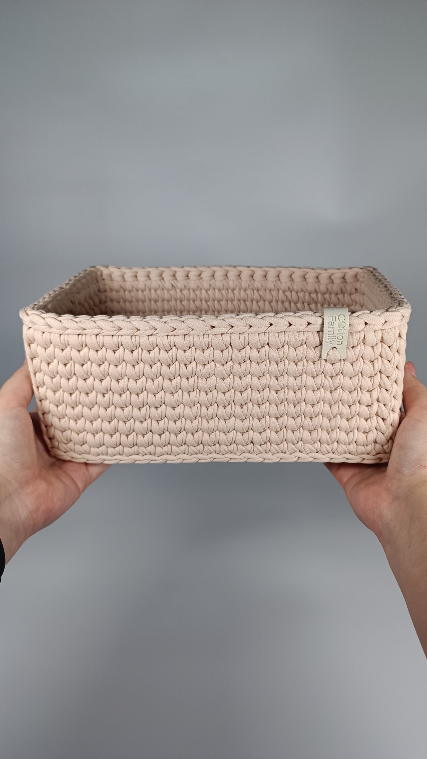 RECTO Basket — Powder | Handmade Crochet Organizer with Knitted Bottom