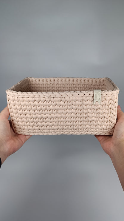 RECTO Basket — Powder | Handmade Crochet Organizer with Knitted Bottom
