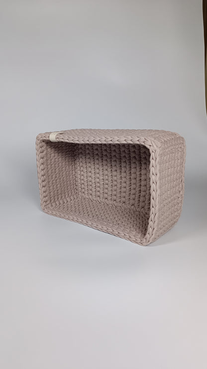 RECTO Basket — French Gray | Handmade Crochet Organizer with Knitted Bottom