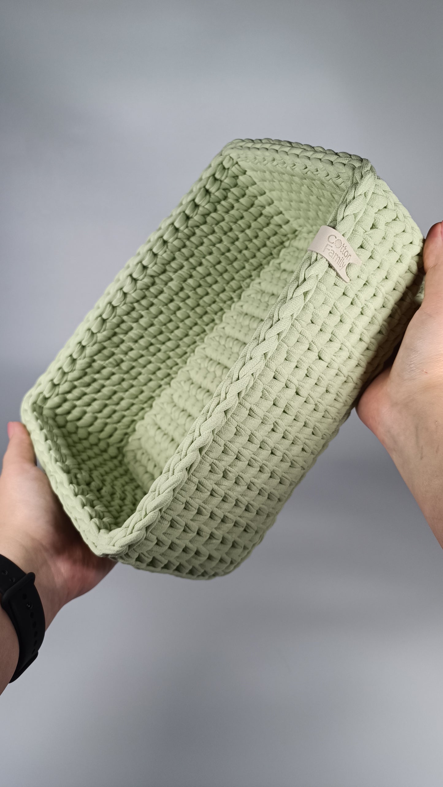 RECTO Basket — Matcha | Handmade Crochet Organizer with Knitted Bottom