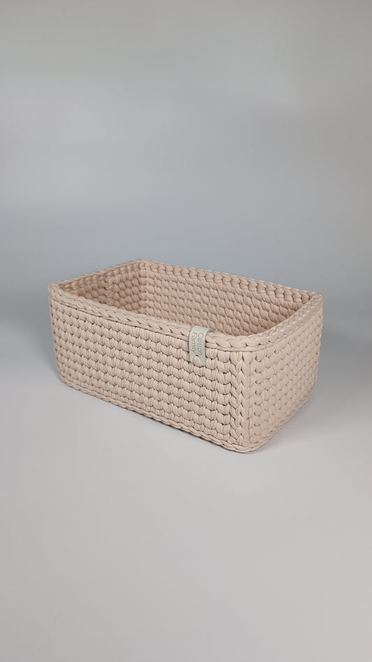 RECTO Basket — Powder | Handmade Crochet Organizer with Knitted Bottom