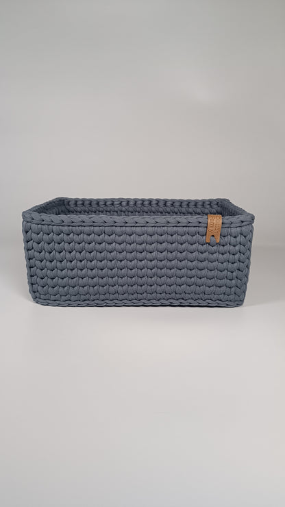 RECTO Basket — Storm | Handmade Crochet Organizer with Knitted Bottom