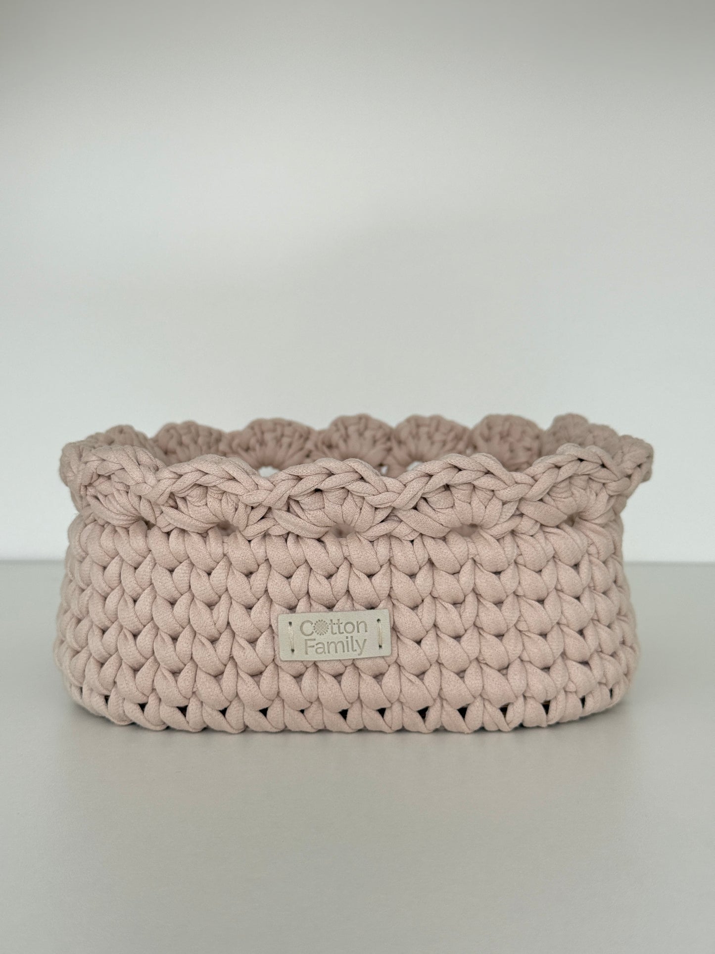 Petal Basket — Powder | Soft Pastel Crochet Storage by Cotton Family Design