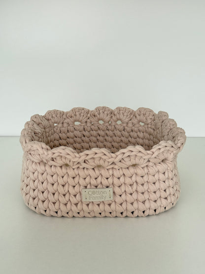 Petal Basket — Powder | Soft Pastel Crochet Storage by Cotton Family Design