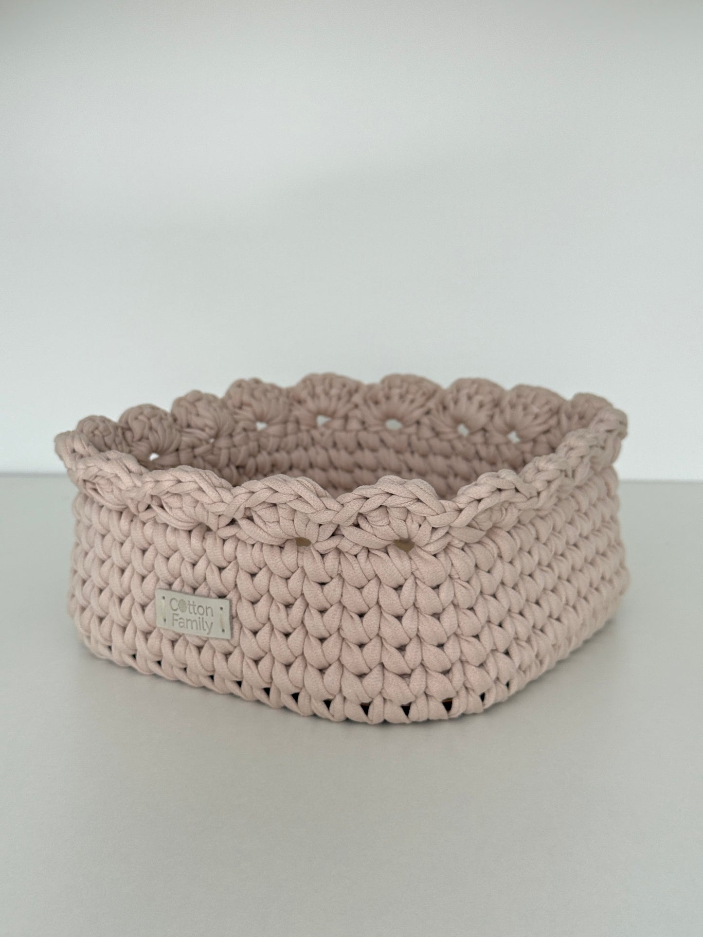 Petal Basket — Powder | Soft Pastel Crochet Storage by Cotton Family Design