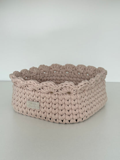 Petal Basket — Powder | Soft Pastel Crochet Storage by Cotton Family Design