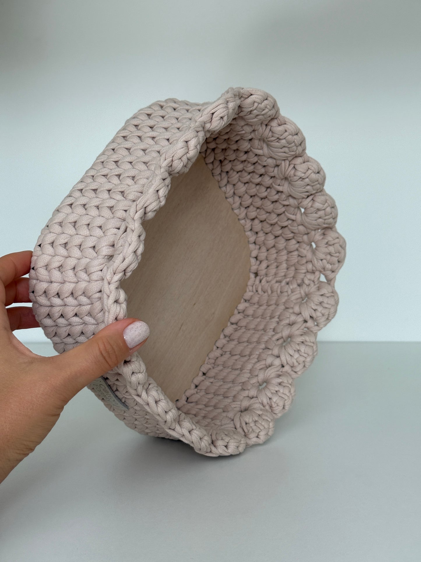 Petal Basket — Powder | Soft Pastel Crochet Storage by Cotton Family Design